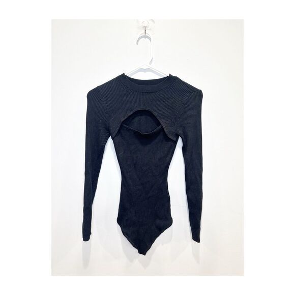 Abercrombie and fitch ribbed knit sweater cutout bodysuit black - Picture 2 of 4
